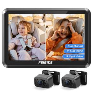 FEISIKE Baby Car Camera, 1080P Dual-Channel 5 inch Display Baby Car Mirror with 2 IR Night Vision Camera, Easily Install Car Camera for Baby with Crystal Clear Wide View for Rear Facing Seat
