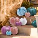 12pcs Artificial Velvet Faux Pumpkins Halloween Handmade Crafts Fabric Foam Fall Harvest Table Centerpiece Party Thanksgiving Decorative Teal