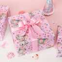 Ribbli Reversible Baby Girl Wrapping Paper Elephant with Pink Polk Dots Paper for Baby Shower Kids Birthday Party - 17Inch x 394Inch(33Feet)