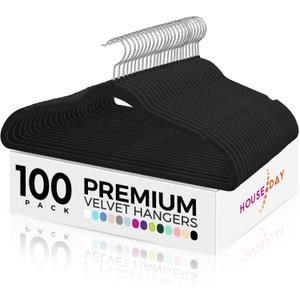 House Day Premium Velvet Hangers, Non-Slip Flocked Felt, Sturdy Coat & Suit Hangers for Closet Space Saving (100 Pack, Black)