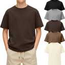 Oakgarden 5 Pack Boys Short Sleeve T-Shirts 5-16Y Kids Crew Neck Layering Casual Tops Summer Loose Fit Basic Shirts Tees (Gray, XS)
