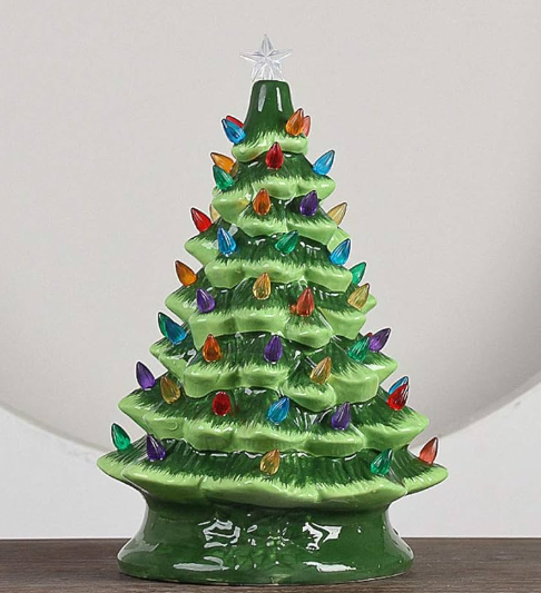 Bdor White Christmas Tree, 11inchs Table Top Christmas Trees, Exquisite Resin Christmas Ornaments with Lights & Snowflake, Christmas Decorations for Home/Room, for/Men/Women. (2)