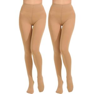 2 Pairs Women's Solid Color Tights 80D, Soft Opaque Microfiber Tights (XX-Large-3X-Large Plus, Nude)