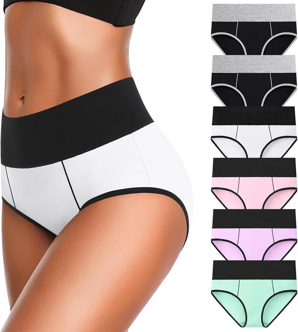 Eiggam Underwear for Women Cotton High Waist Panties Full Coverage Briefs Soft Strech Ladies Breathable Panties-Multi Pack 6 Pack XL