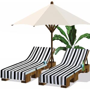 Fumete 2 Pack Lounge Chair Covers 30 x 85 Inch Pool Chaise Lounge Towels Microfiber Beach Chair Towel Portable Striped Outdoor Patio Furniture Cover for Sunbathing Picnic Spa(Black and Grey)