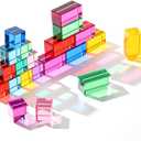 Meooeck 20 Pcs Acrylic Gem Cubes Blocks for Kids Translucent Rainbow Building Blocks Crystal Light Shadow Stacking Toys for School Education Training Learning(2 Sizes)