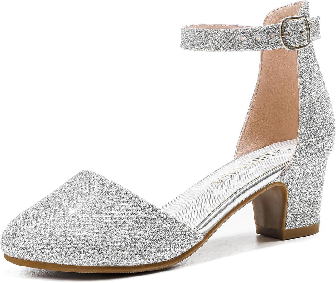 Girls Dress Shoes Closed Toe Chunky High Heels Ankle Strap Wedding Party Pump Shoes (3 Big Kid, Lovely Glitter Silver) Girls Dress Shoes Closed Toe Chunky High Heels Ankle Strap Wedding Party Pump Shoes (3 Big Kid, Lovely Glitter Silver)