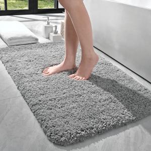 LOCHAS Bathroom Rug 36x24 Inch, Soft Thick Absorbent Microfiber Bath Rugs for Bathroom, Machine Washable, Shaggy Plush Non Slip Bath Mat for Tub, Shower Floor, Quick Dry Mats, Grey