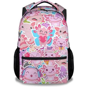 Girls Backpack for School - 16" Cute Axolotl Backpacks for Kids - Pink Large Capacity Lightweight Bookbag for Students - Cartoon Animals School Bag for Preschool