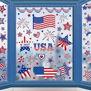8 Sheets Small Party of Window Clings Decorations, Patriotic American Flag for Glass Windows Born USA,USA Red White Blue Decor