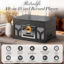10-in-1 Record Player with Built-in Speakers Wireless Playback, CD & Cassette Player, USB Player, AM/FM Radio, 3 Speeds Turntable Vinyl Record Player Black