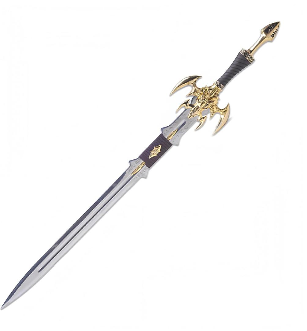 Sword Valley Dark Elf Excalibur - Golden/Silver 107 cm/42.13" - Stainless Steel Blade Hand Forged with Exquisite Details - Cosplay Props Anime Game All-Metal Sword - Suitable for Collection
