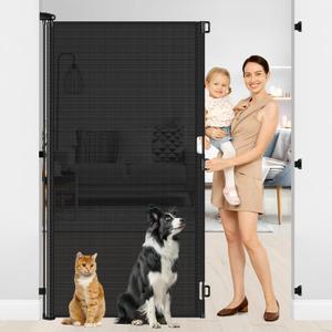 72 Inch Extra Tall Retractable Dog Gate 55 Inch Wide Extra Tall Retractable Baby Gates for Doorways 6 Foot High Baby Gate for Cats 6 Ft Dog Gates Indoor Pet Barrier for Dogs Mesh Fence for Dogs, Black