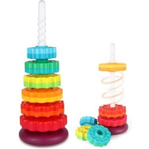 JUXUE Spinning Toy, Rainbow Stacking Toys for Toddlers 1-3, Ring Stacker Baby Toys 6 to 12 Months, 1 One Year Old Girl Boy Christmas Birthday Gifts, Montessori Autism Sensory Toy