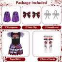 IBQ Kids Zombie Cheerleader Costume Girls Scary Halloween Costumes for Zombie Fearleader Costume (150 (11-12 Years), Purple)