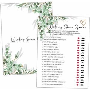 Bridal Shower Party Games, Wedding Shoe Game Minimalist Wedding Shower Game for Adults, 25 Eucalyptus Greenery Engagement Party Games Cards (5" X 7"), Bachelorette Party Supplies Decorations -07