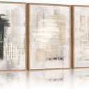 HPINUB Modern Abstract Canvas Wall Art, Set of 3 Framed Art Prints, Black and White Large Wall Painting, 16x24inch Neutral Minimalist Wall Decor for Living Room, Bedroom, Dining Room, Office, Bathroom (16"x24"x3, Abstract Black and White Wall Art)