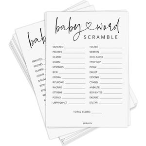 GardenCity 50 Baby Shower Word Scramble Game Cards, Fun Baby Shower Games for Boy or Girl, Gender Neutral  Minimalist