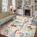 PureCozy Beige Area Rug 8x10 Floral Washable Living Room Kitchen Boho Carpet Non Slip Low Pile Indoor Accent Lightweight Soft Throw Rug for Bedroom Office Dining Room Nursery Farmhouse