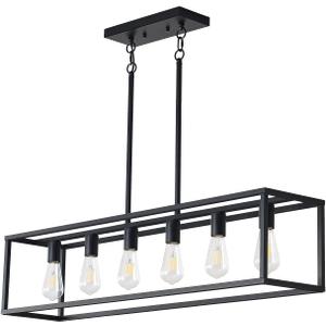 Black Farmhouse Kitchen Island Lighting, Modern Industrial Chandelier, 6-Light E26 Linear Rectangular Hanging Light Fixture for Living Dining Room Bedroom Kitchen Island