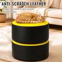 Round PU Leather Ottoman Foot Rest, Foam-Filled Pouf for Sofa and Living Room, Zippered Cover with Removable Foam Insert for Easy-Clean Care, 15.5" D x 8" H