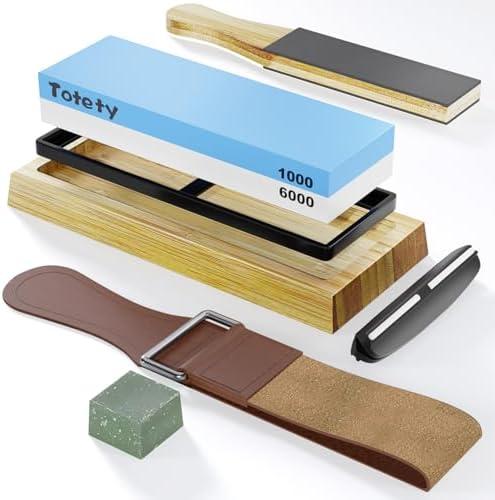 Pack Of 2 Totety Sharpening Stone - Ideal Whetstone & Tumbler Knife Sharpener - Leather Strop Kit with Sharpening - Gifts for Men who Have Everything