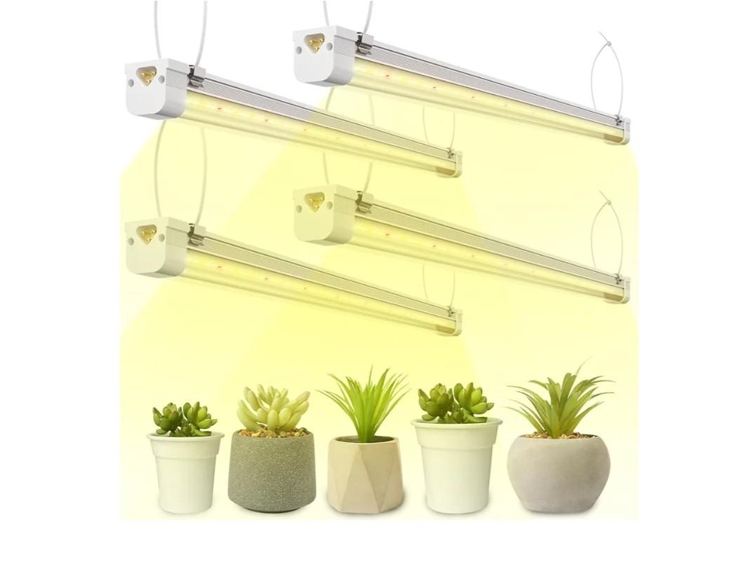 FREELICHT T8 Grow Lights for Indoor Plants, 2FT Full Spectrum, 120W(4 x 30W), 4 Installation Methods, 5000K Linkable LED Grow Light Strips for Plant Shelf Greenhouse Succulent Seeding, 4 Pack
