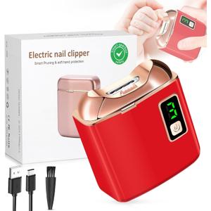 Electric Nail Clipper with LED Light, USB Rechargeable Nail Trimmer, 3-Speed Fingernail Manicure for Baby, Kids, Seniors, and Adults - Perfect for Elderly Nail Care (Red)