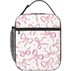 Pink Bow Tie Insulated Lunch Box for Kids, Small Cooler Lunch Bag lunchbox for School, Toddler Lunch Box for Girls, Waterproof Durable Portable Lunch Tote Bag Food Container for Travel Picnic Work
