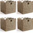 Scalloped Wicker Storage Cubes Basket, 12x12 Heavy Duty Paper rope/Hyacinth/Seagrass Baskets for Shelves, Foldable Natural Boho Square Bins (Seagrass, 12 x 12 x 12in, 4-Pack)