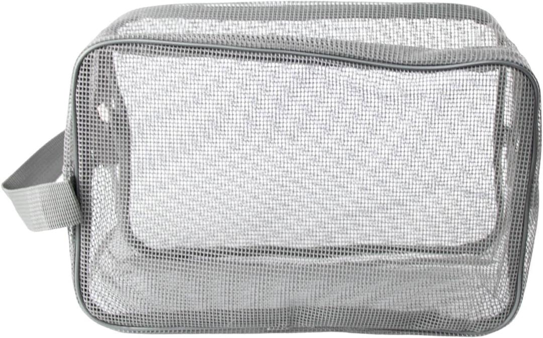 1PC Portable Mesh Shower Bag for Bathroom, Gym Camping Portable Travel Mesh Toiletry Bag for Women Men (Grey)