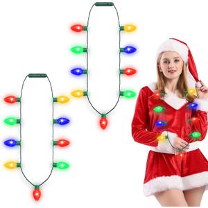 2 x LED Christmas Xmas Light Up Necklace Bulb for Holiday Party Favors 9 LED Bulbs - Ugly Christmas Sweater Accessories (2 Pack)