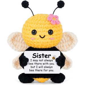 Mothers Day Sister Gifts, Sister Birthday Gifts from Sisters Brother, Birthday Gift for My Forever Soul Sisters, Mini Crochet Bee Affirmation Support Present, Cute Handmade Knitted Decor
