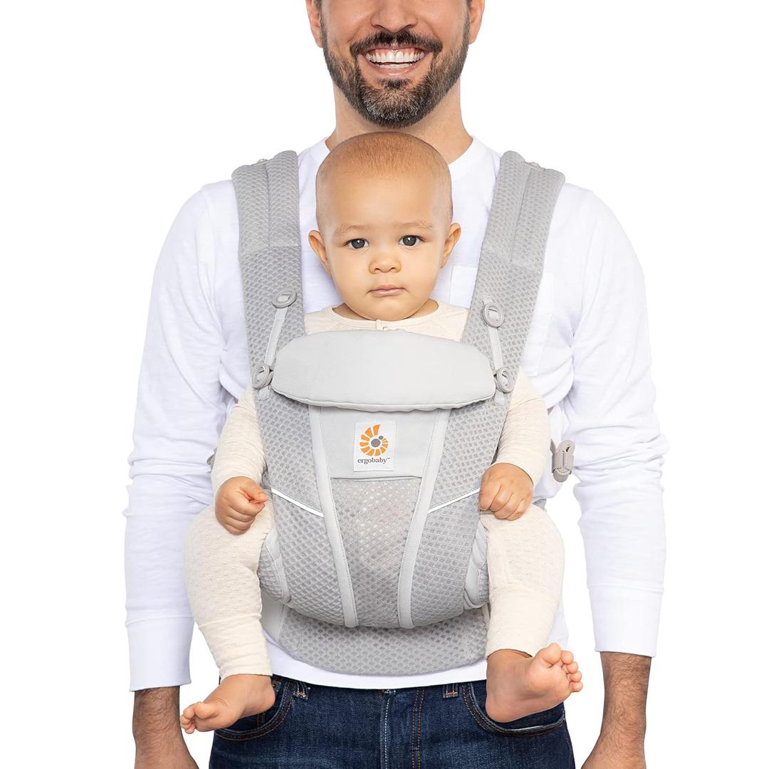 Ergobaby All Carry Positions Breathable Mesh Baby Carrier with Enhanced Lumbar Support & Airflow (745 Lb), Omni Breeze, Pearl Grey