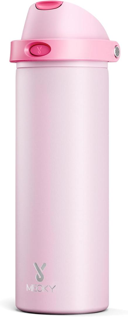 24 oz Insulated Water Bottle for Sports: Meoky Stainless Steel Water Bottle with 2-in-1 Straw and Spout Lid - Leak Proof, Cold for 24 Hours, Fits in Car Cup Holder, BPA-Free for Women Travel, Blush