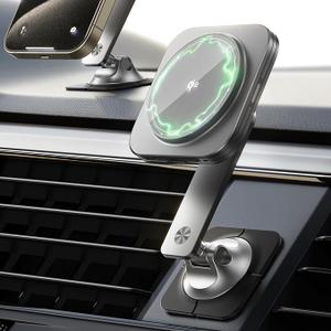 ESR for Qi2 15W MagSafe Car Mount Charger, Qi2-Certified Universal Dashboard/ Tesla MagSafe Car Charger, Magnetic Wireless Charging, Adjustable Car Phone Holder for iPhone 16/ 15/ 14/ 13/ 12, S25