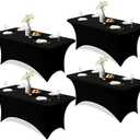 Trlyc 4 Pack 6FT Spandex Table Cloth - 72 x 30 Inch Rectangular Stretch Tablecloth, Wrinkle Resistant Scretch Table Cover for Wedding, Party, Banquet, Picnic, Outdoor Decoration (4Pcs,Black)