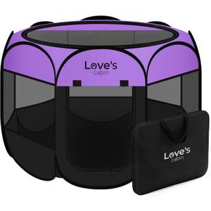 Love's cabin Pet Puppy Dog Playpen, Medium Dog Tent Crates Cage Indoor/Outdoor, Portable Playpen for Cat, Foldable Pop Up Dog Kennel Playpen with Carring Case, Removable Zipper Top, Purple