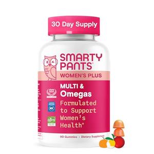 SmartyPants Women's Multivitamin Gummies, Omega 3 DHA/EPA, Methylfolate, CoQ10, Vitamin D3, C, B12, B6, A, K, Zinc, Three Fruit Flavors, 90 Count (30 Day Supply) (EXP: 04/16/2027)