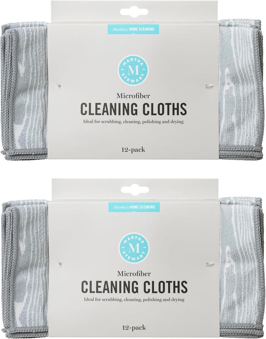 Martha Stewart Microfiber Cleaning Cloths, Ultra-Absorbent, Lint-Free Cleaning Towels for Home & Kitchen, Faux Bois Design, 11 Inches, 24 Count