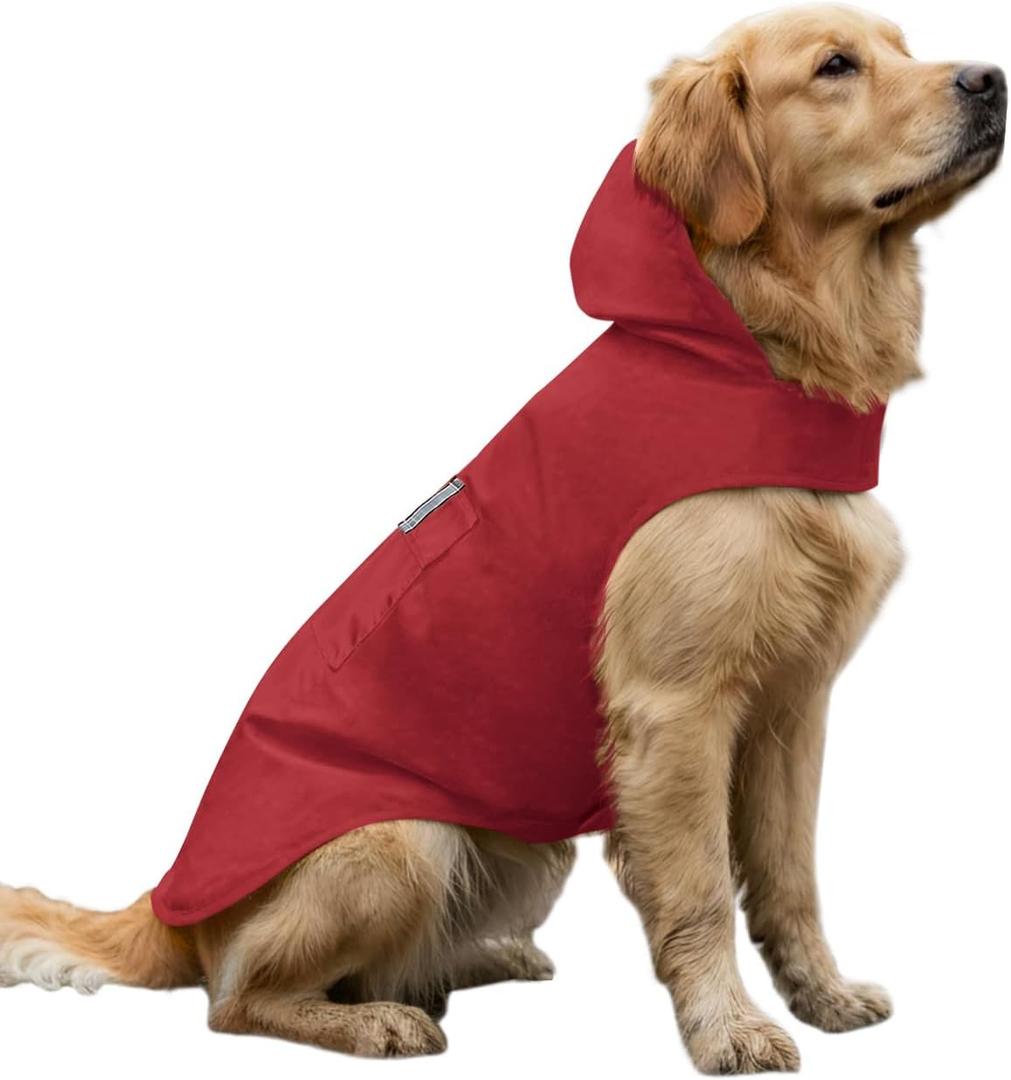 Dog Raincoat Reflective Adjustable Hooded Pet Rain Jacket Poncho with Leash Hole for Dogs, Small