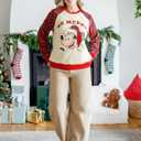 Disney family matching sweatshirt Stitch Mickey Spiderman print long sleeve winter Christmas mom dad kids loose fit red (Red, L)