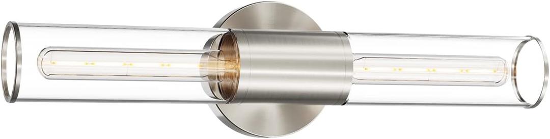 Bathroom Vanity Light Fixture, 2-Light Brushed Nickel Wall Sconce Lighting Fixture with Clear Glass, Indoor E26 Stocket Silver Wall Lamp for Mirror Living Room Hallway(Bulb Not Included) (1 Count (Pack of 1))