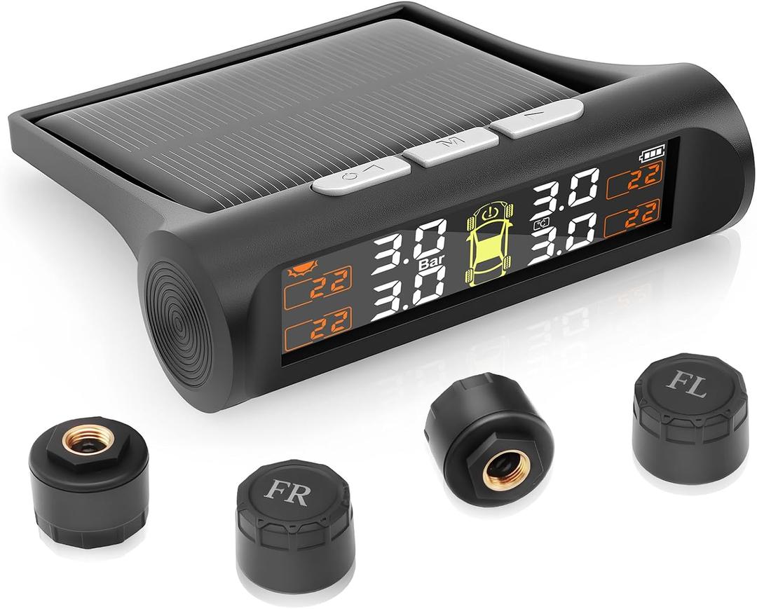 Tire Pressure Monitoring System,TPMS with Solar Charging&USB Charging,5Alarm Modes, Real Time Monitoring Pressure and Temperature, Auto& Color Display Screens,Suitable for 4 Wheeled Vehicles