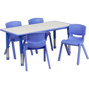 Flash Furniture Emmy 23.625''W x 47.25''L Rectangular Blue Plastic Height Adjustable Activity Table Set with 4 Chairs