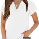 PLNOTME Girls' Summer Cute T Shirts Casual Short Sleeve V Neck Plain Tunic Tops (White, S)