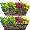 EIMQUVW 2 Pack 30" Railing Planter Window Box Deck Balcony Rail Planters Black Metal Flower Basket Horse Trough Planter with Coco Fiber Liner for Porch Fence Patio Outdoor