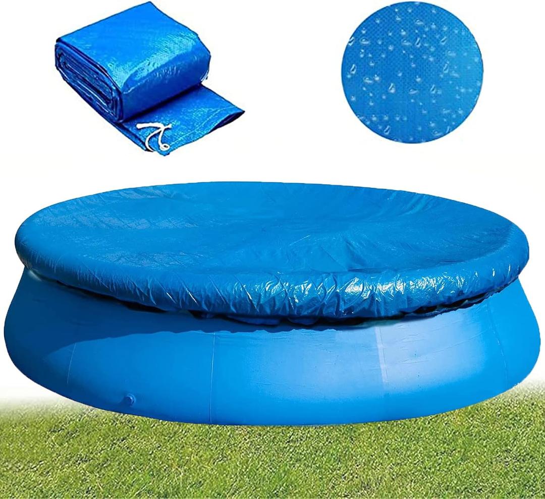 Round Pool Cover, Solar Covers for Easy Set and Frame Pools, Dust Pool Cover Protector with Drawstring Design for Above Ground Pools and Inflatable Swimming Pools, Hot Tub Dustproof Cover (10 Ft)