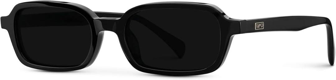 WearMe Pro WMP Eyewear Womens Slim Rectangular Sunglasses: 90s Compact Frame, Anti-Reflective Lenses, Minimal Style (Black)
