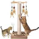 PAROTO Cat Scratching Post, Sisal Cat Tree Tower Scratcher for Indoor Cats Adults with Interactive Toys, Double Ball Track, 2 Mounting Methods, 25 inches